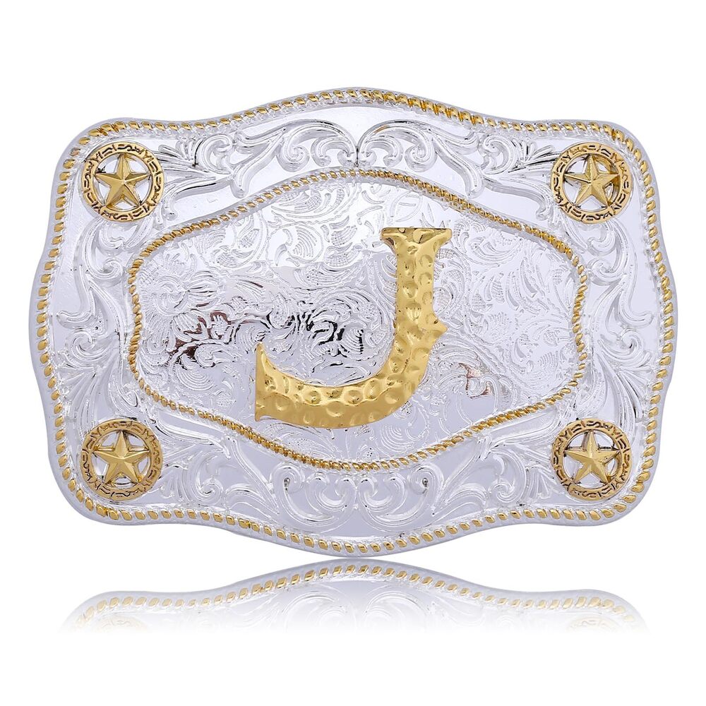 3218 Western Belt Buckles Initial Letters ABCDJMR to Z Large Gold Rodeo